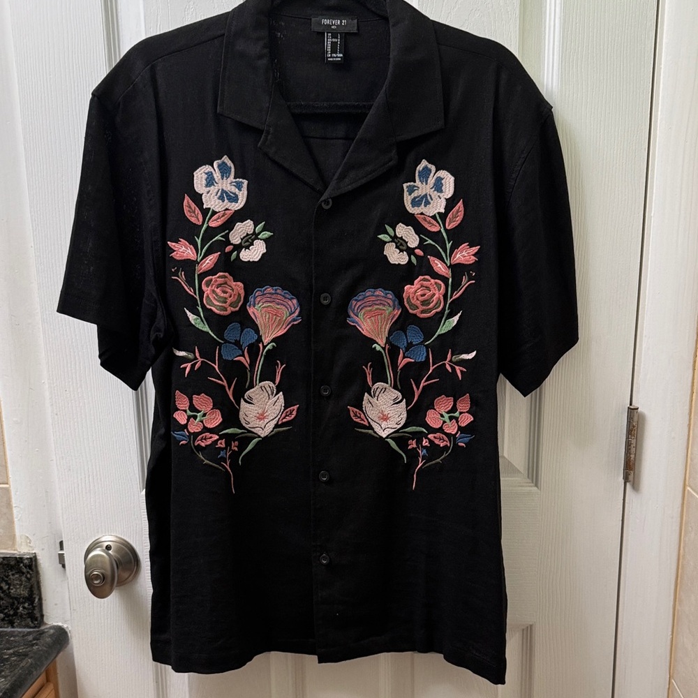 Forever 21 Black Shirt with Floral Embroidery
